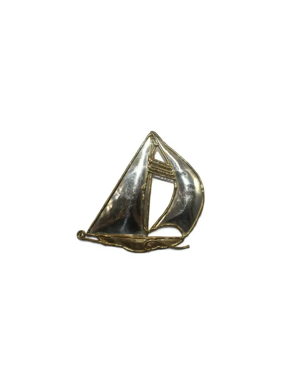 Artisan Large Vintage Gold Tone & Silver Tone Sailboat Pendant/Brooch.
